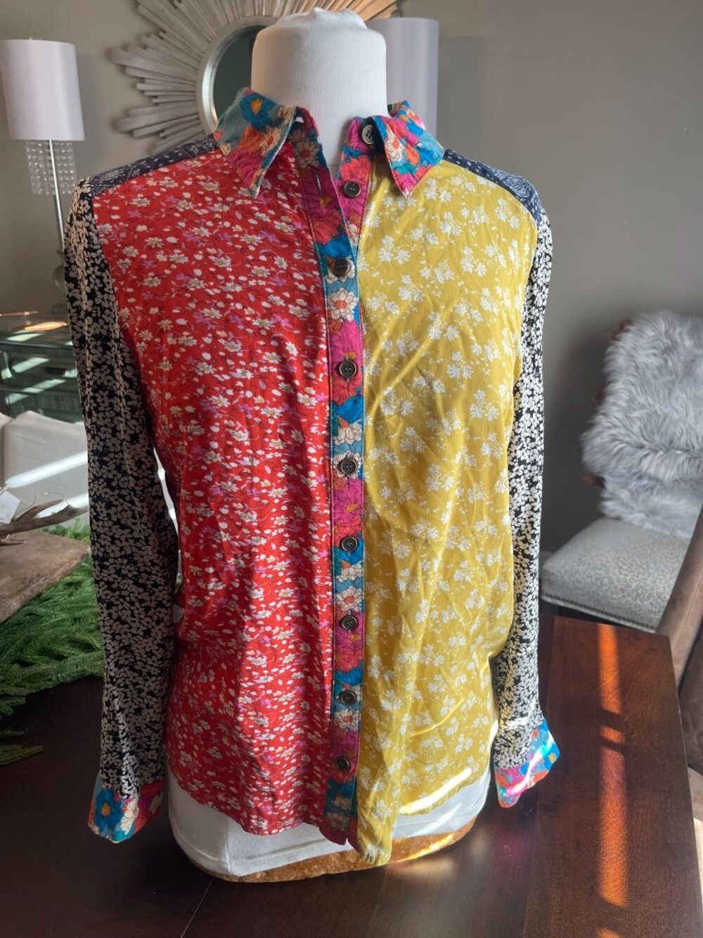 Natural Life Esme Patchwork Button Down Shirt Size S